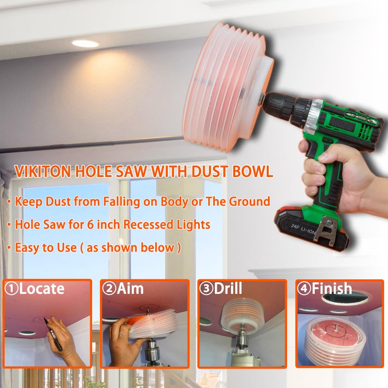 VIKITON 6-1/8 Hole Saw for Recessed Lights  6.1 Inch Hole Cutter with Dust Bowl Catcher for Led Recessed Lighting 6 Inch and Wood Metal Drywall  Bi-Metal Construction - Image 2